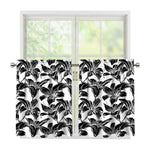 White And Black Lily Pattern Print Tier Curtains