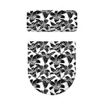 White And Black Lily Pattern Print Toilet Lid And Tank Cover Set