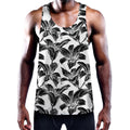 White And Black Lily Pattern Print Men's Workout Tank Top