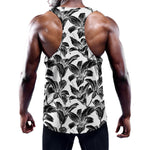White And Black Lily Pattern Print Training Tank Top