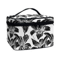 White And Black Lily Pattern Print Travel Makeup Bag