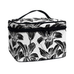 White And Black Lily Pattern Print Travel Makeup Bag