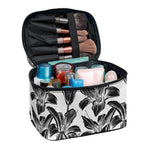 White And Black Lily Pattern Print Travel Makeup Bag