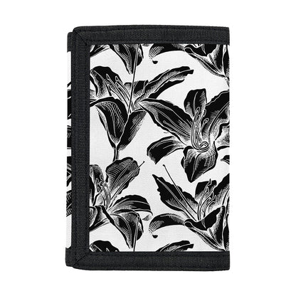 White And Black Lily Pattern Print Trifold Wallet