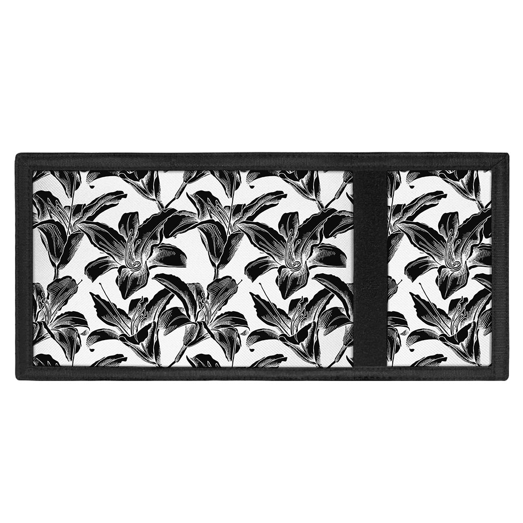 White And Black Lily Pattern Print Trifold Wallet