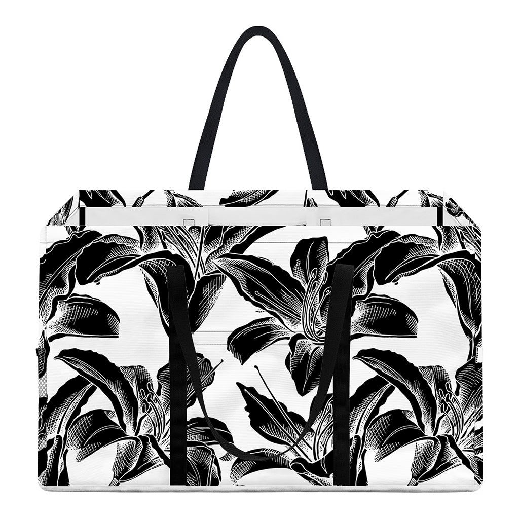 White And Black Lily Pattern Print Utility Tote Bag