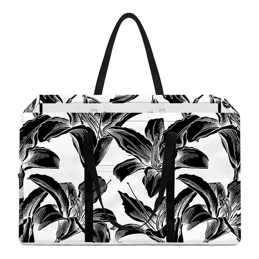 White And Black Lily Pattern Print Utility Tote Bag