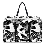White And Black Lily Pattern Print Utility Tote Bag