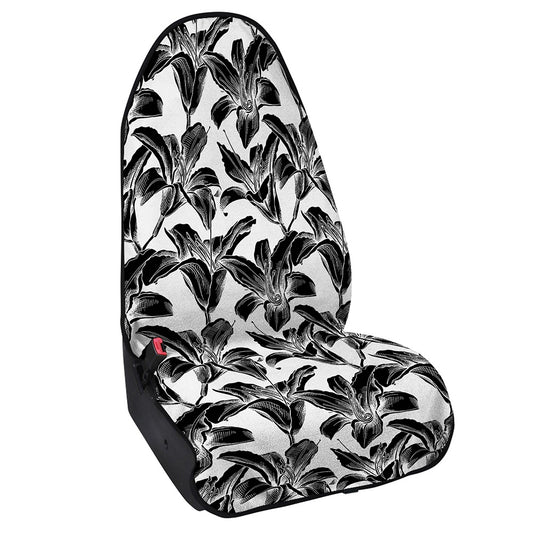 White And Black Lily Pattern Print Waterproof Car Seat Cover