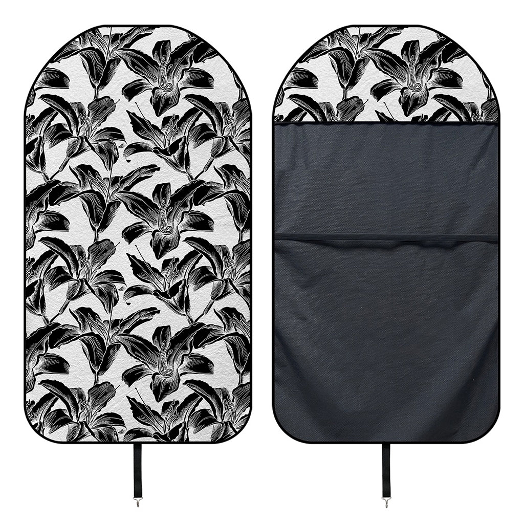 White And Black Lily Pattern Print Waterproof Car Seat Cover