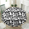 White And Black Lily Pattern Print Waterproof Round Tablecloth