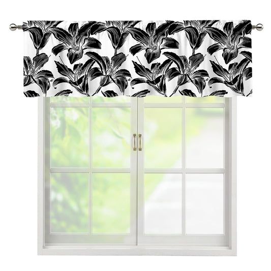 White And Black Lily Pattern Print Window Valance