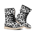 White And Black Lily Pattern Print Winter Boots