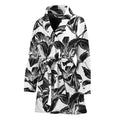 White And Black Lily Pattern Print Women's Bathrobe