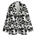 White And Black Lily Pattern Print Women's Blazer