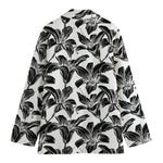 White And Black Lily Pattern Print Women's Blazer