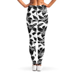 White And Black Lily Pattern Print Women's Leggings