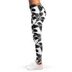 White And Black Lily Pattern Print Women's Leggings