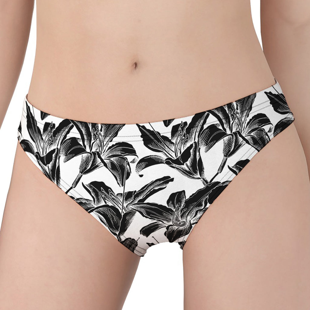 White And Black Lily Pattern Print Women's Panties