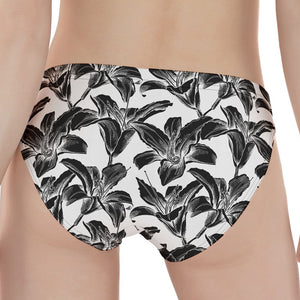 White And Black Lily Pattern Print Women's Panties