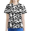 White And Black Lily Pattern Print Women's Polo Shirt