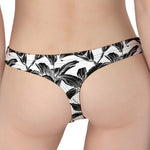 White And Black Lily Pattern Print Women's Thong