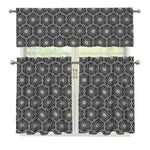 White And Black Lotus Pattern Print 3 Piece Kitchen Curtains