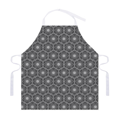 White And Black Lotus Pattern Print Adjustable Apron