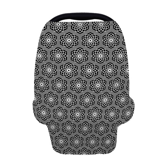 White And Black Lotus Pattern Print Baby Seat Cover
