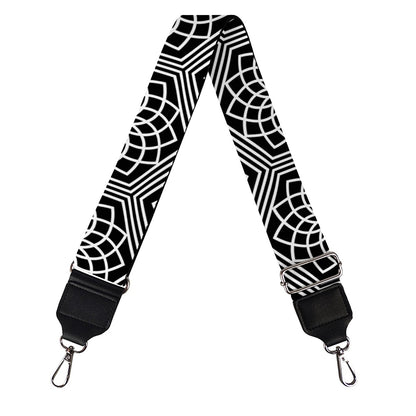 White And Black Lotus Pattern Print Bag Strap
