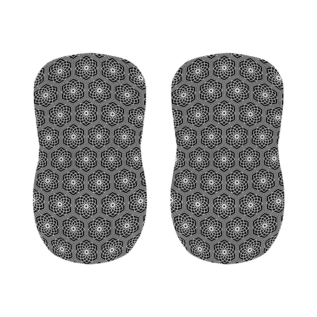 White And Black Lotus Pattern Print Bar Stool Covers