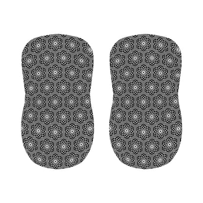 White And Black Lotus Pattern Print Bar Stool Covers