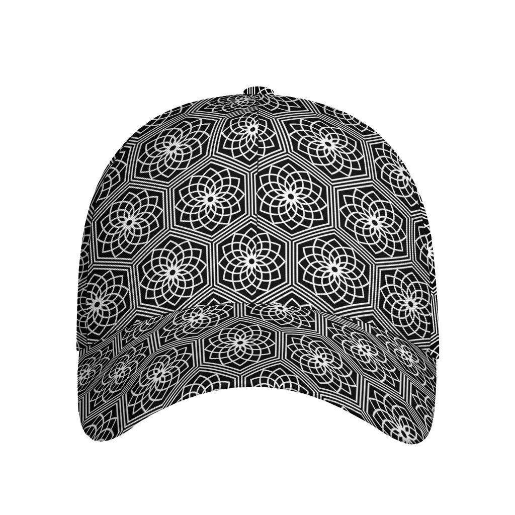 White And Black Lotus Pattern Print Baseball Cap