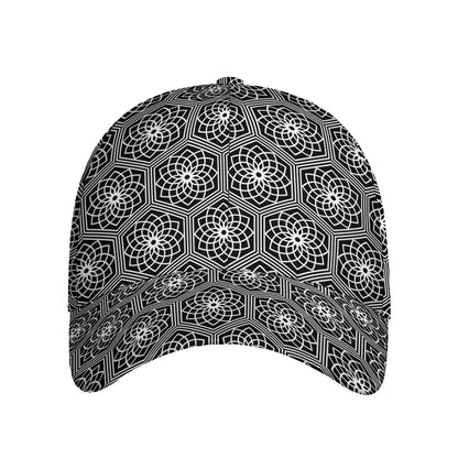 White And Black Lotus Pattern Print Baseball Cap