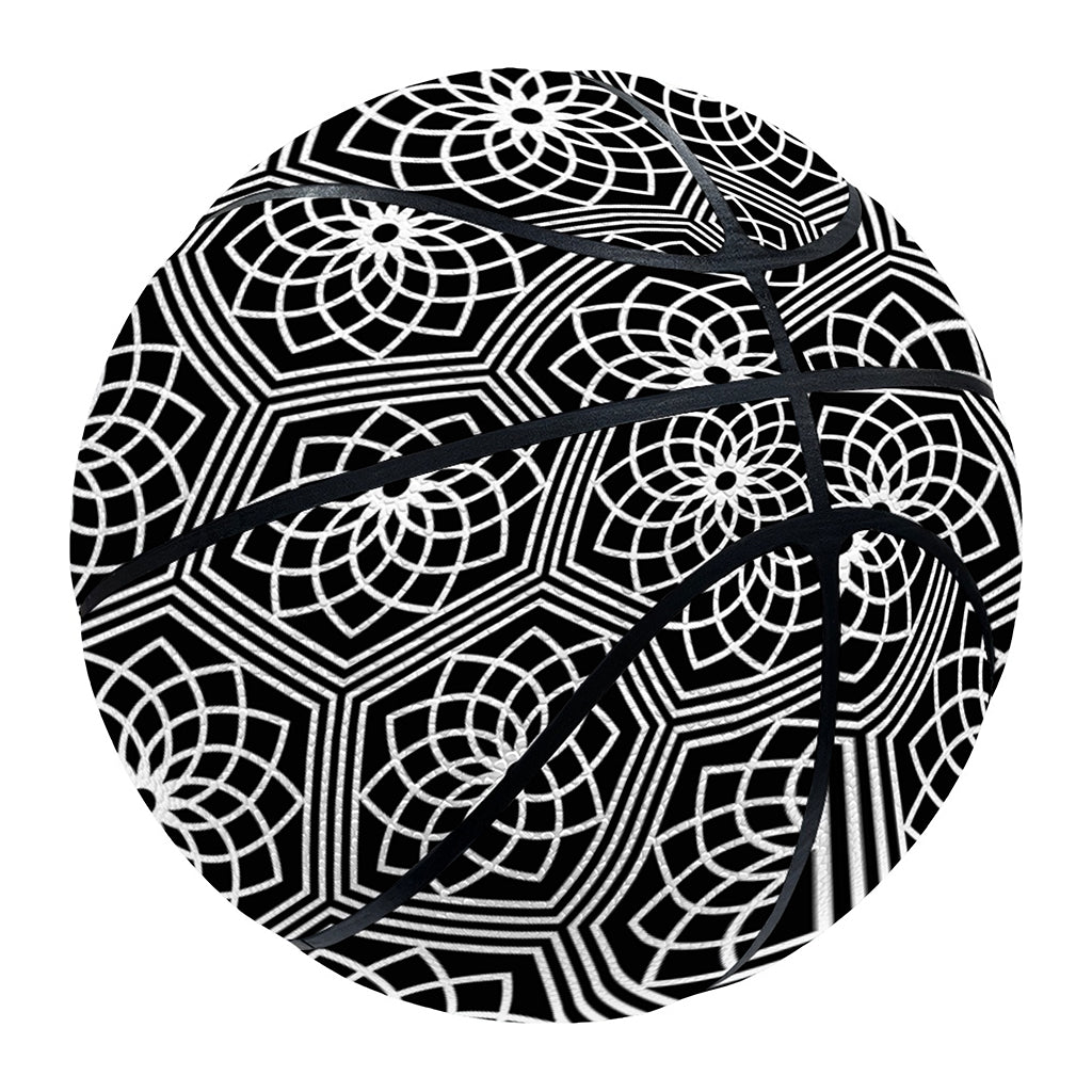 White And Black Lotus Pattern Print Basketball