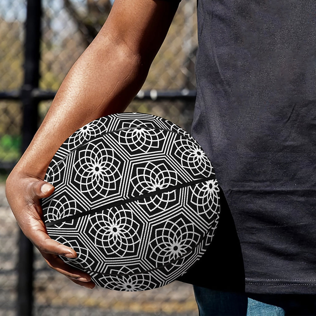 White And Black Lotus Pattern Print Basketball
