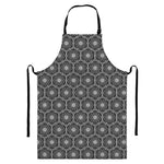 White And Black Lotus Pattern Print Bib Apron With Pocket