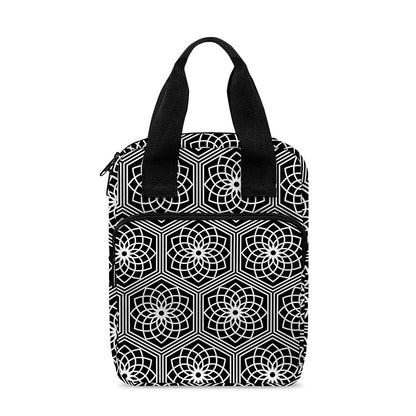 White And Black Lotus Pattern Print Bible Tote Bag