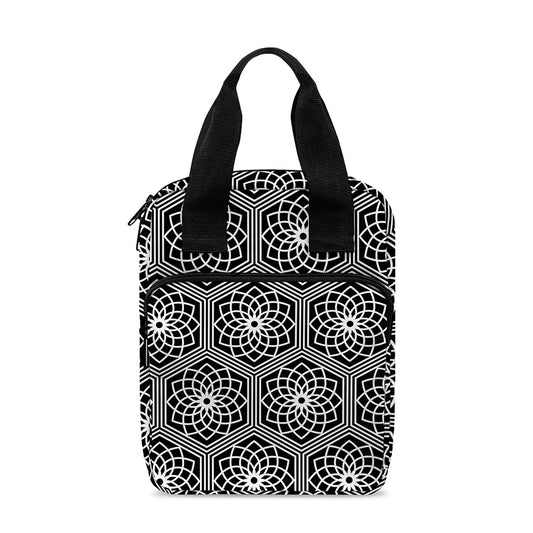 White And Black Lotus Pattern Print Bible Tote Bag