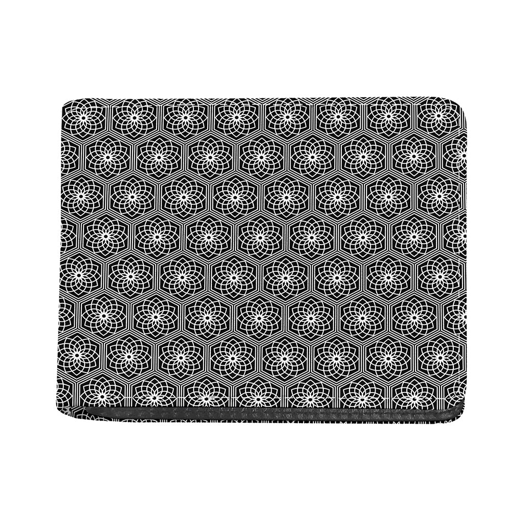 White And Black Lotus Pattern Print Bifold Wallet