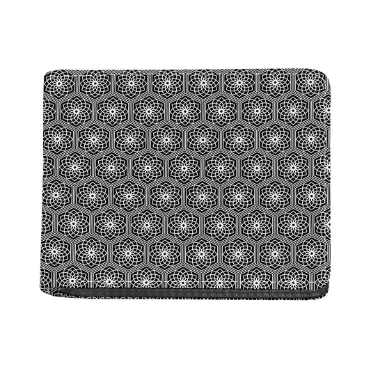 White And Black Lotus Pattern Print Bifold Wallet