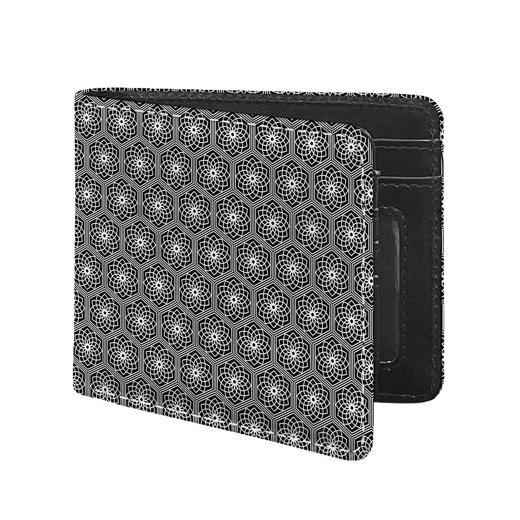 White And Black Lotus Pattern Print Bifold Wallet