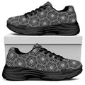 White And Black Lotus Pattern Print Black Chunky Shoes