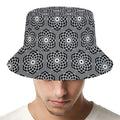 White And Black Lotus Pattern Print Bucket Hat