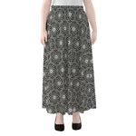 White And Black Lotus Pattern Print Chiffon Maxi Skirt