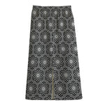 White And Black Lotus Pattern Print Cotton Front Slit Maxi Skirt