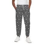 White And Black Lotus Pattern Print Cotton Pants