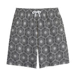 White And Black Lotus Pattern Print Cotton Shorts