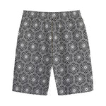 White And Black Lotus Pattern Print Cotton Shorts