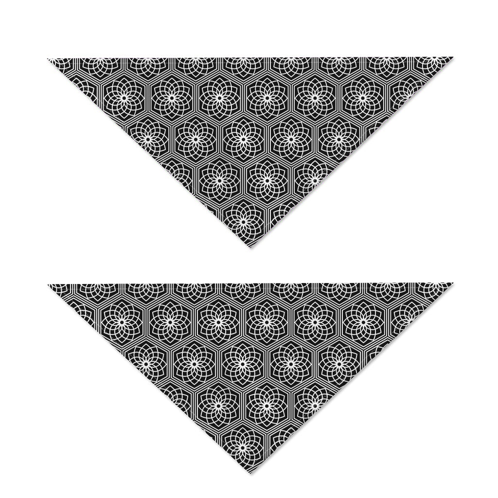 White And Black Lotus Pattern Print Dog Bandana